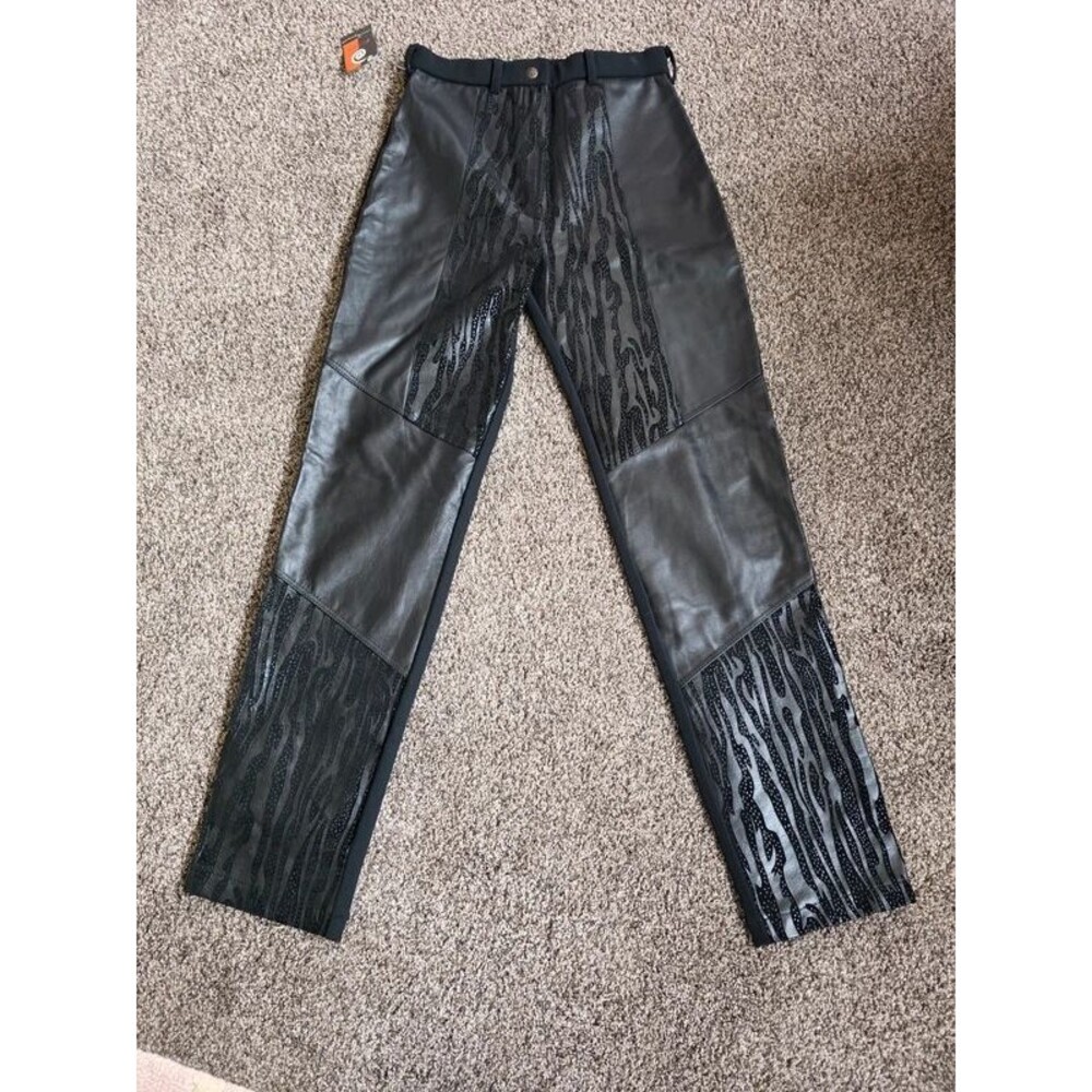 Designer Faux Leather Mesh Panel Patchwork Pants Women's Size Medium M Black NWT